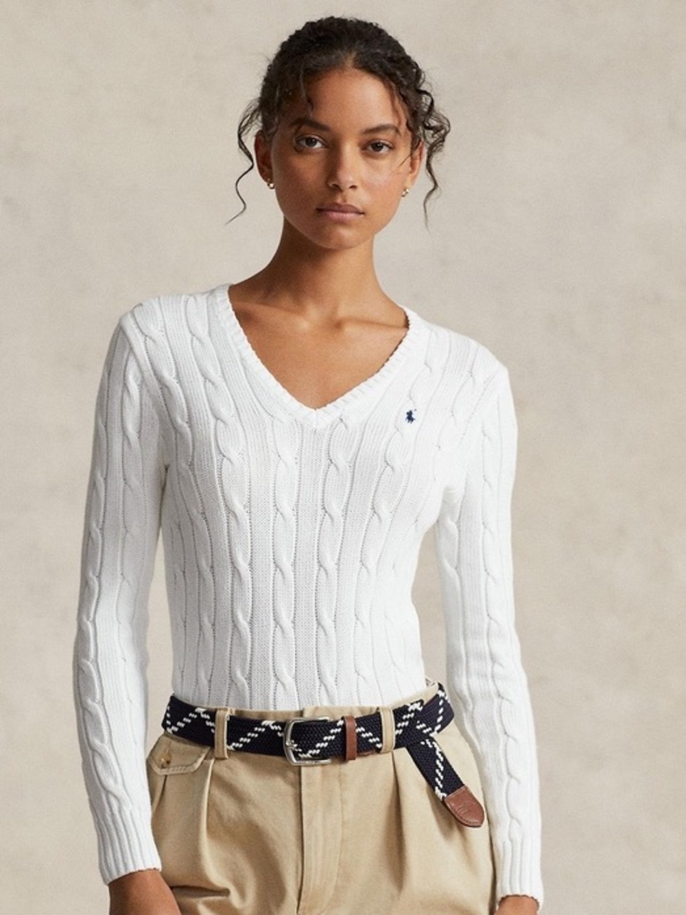 Polo Ralph Lauren Cable Knit V-Neck Sweater S Blue Pony Preppy Old Money